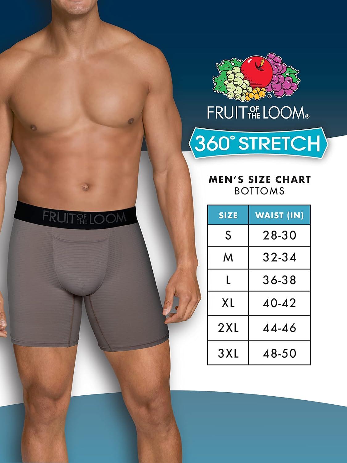 imageFruit of the Loom Mens 360 Stretch Boxer Briefs High Performance Stretch Quick Dry ampamp Moisture WickingCooling Channels 6 Pack Colors May Vary