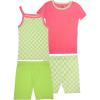 Fruit of the Loom Energize Girl’s Snug Fit 4-piece Pajama Sleep Set(Coral/Spring Green)