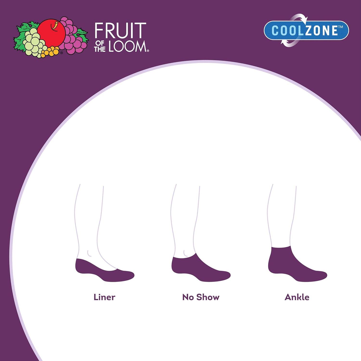 imageFruit of the Loom womens Coolzone Cotton No Show Socks 6 PackWhite Assortment W Tab
