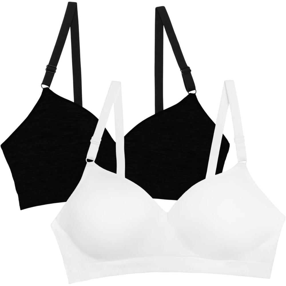 imageFruit of the Loom Womens 2Pack Seamless WireFree PushUp Bra  Soft Comfortable ampamp SupportiveBlack HueWhite 2pack