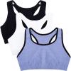 Fruit of the Loom Women’s Multi-Pack Tank Top Style Sports Bra(Blue Gem Heather With Black/White/Black Hue)
