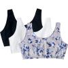 Fruit of the Loom Women’s Multi-Pack Tank Top Style Sports Bra(Rose Impression Print/White/Blue)