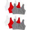 Fruit of the Loom Women’s Multi-Pack Tank Top Style Sports Bra(Skinny Stripe/Skinny Stripe/White/White/Red Hot/Red Hot)