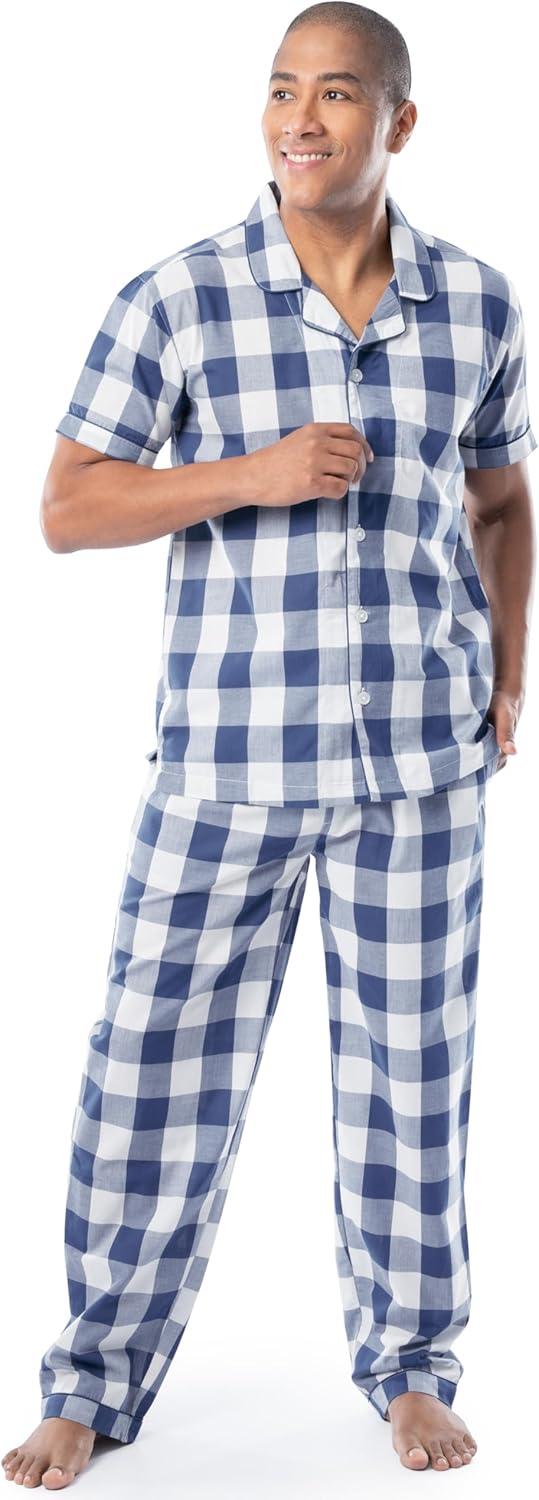 imageFruit of the Loom mens Extra Soft Woven Poplin Pajama Sleep SetBlue Check