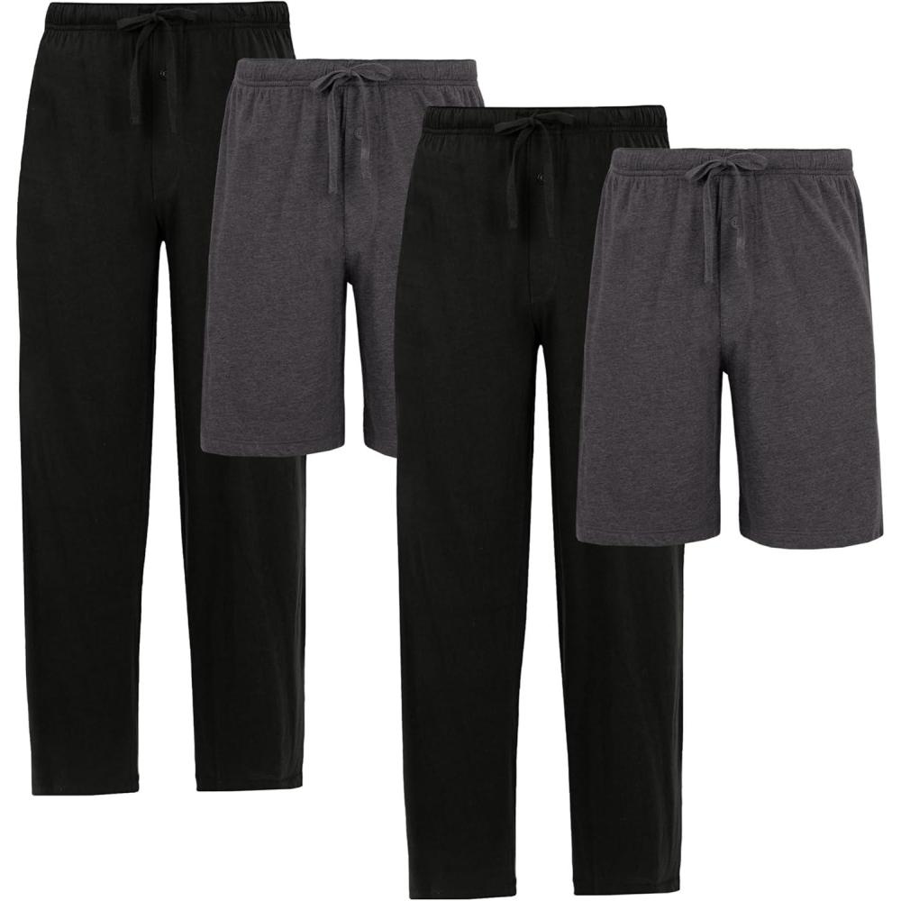 imageFruit of the Loom Mens Sleep Pajama Pants and Shorts 4PackBlackCharcoalBlackCharcoal