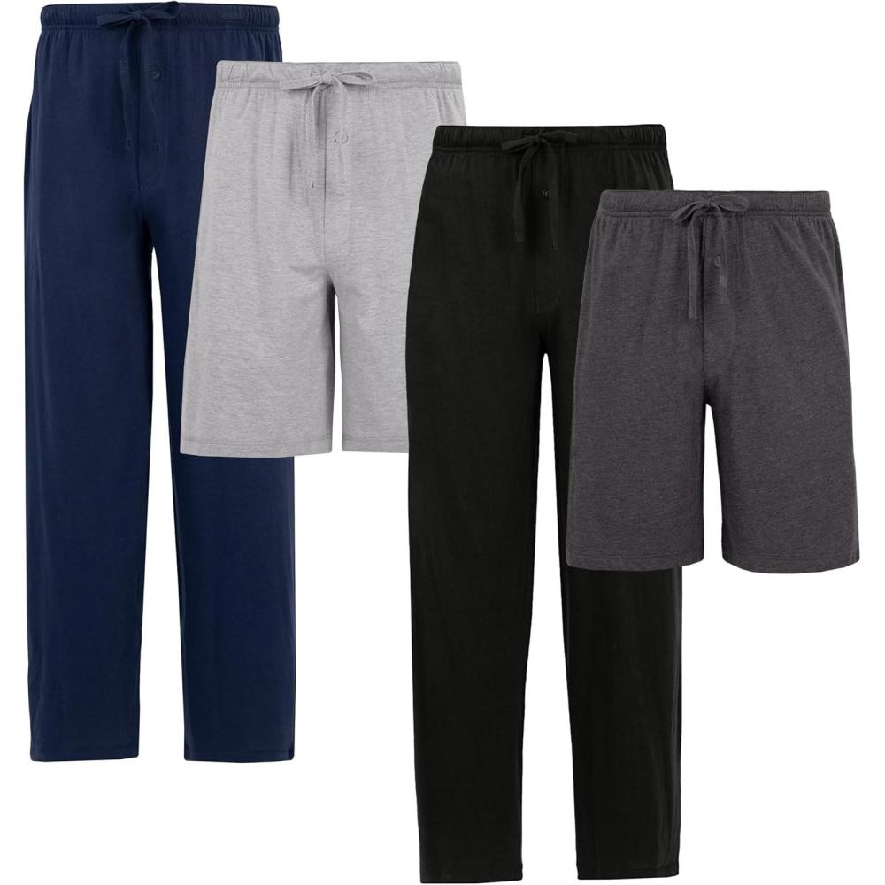 imageFruit of the Loom Mens Sleep Pajama Pants and Shorts 4PackNavyGreyBlackCharcoal
