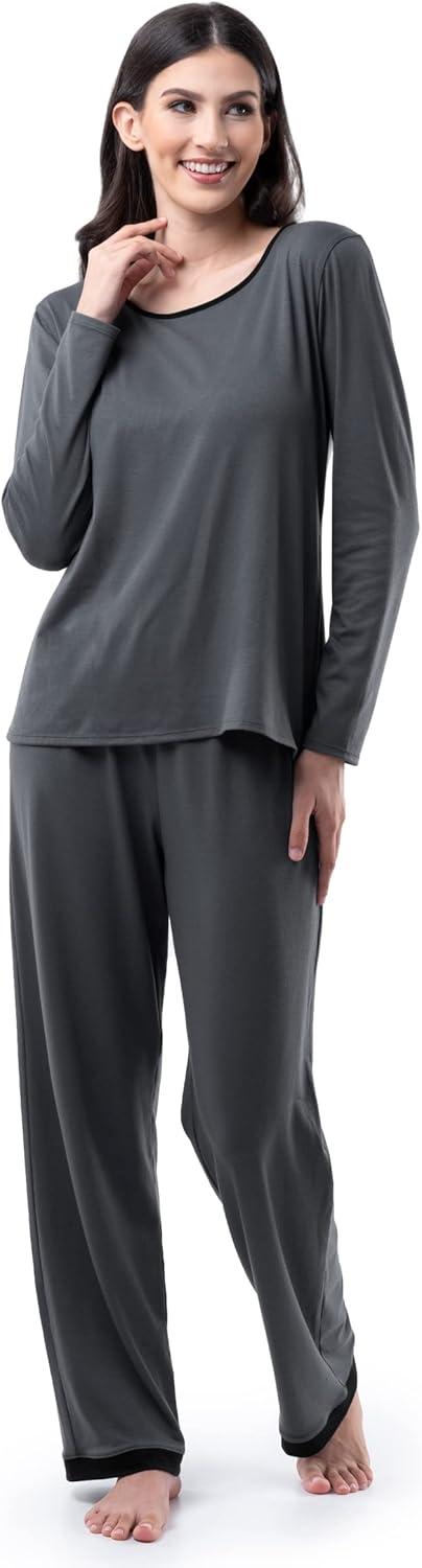 imageFruit of the Loom womens Long Sleeve Tee and Pant 2 Piece Sleep SetGrey