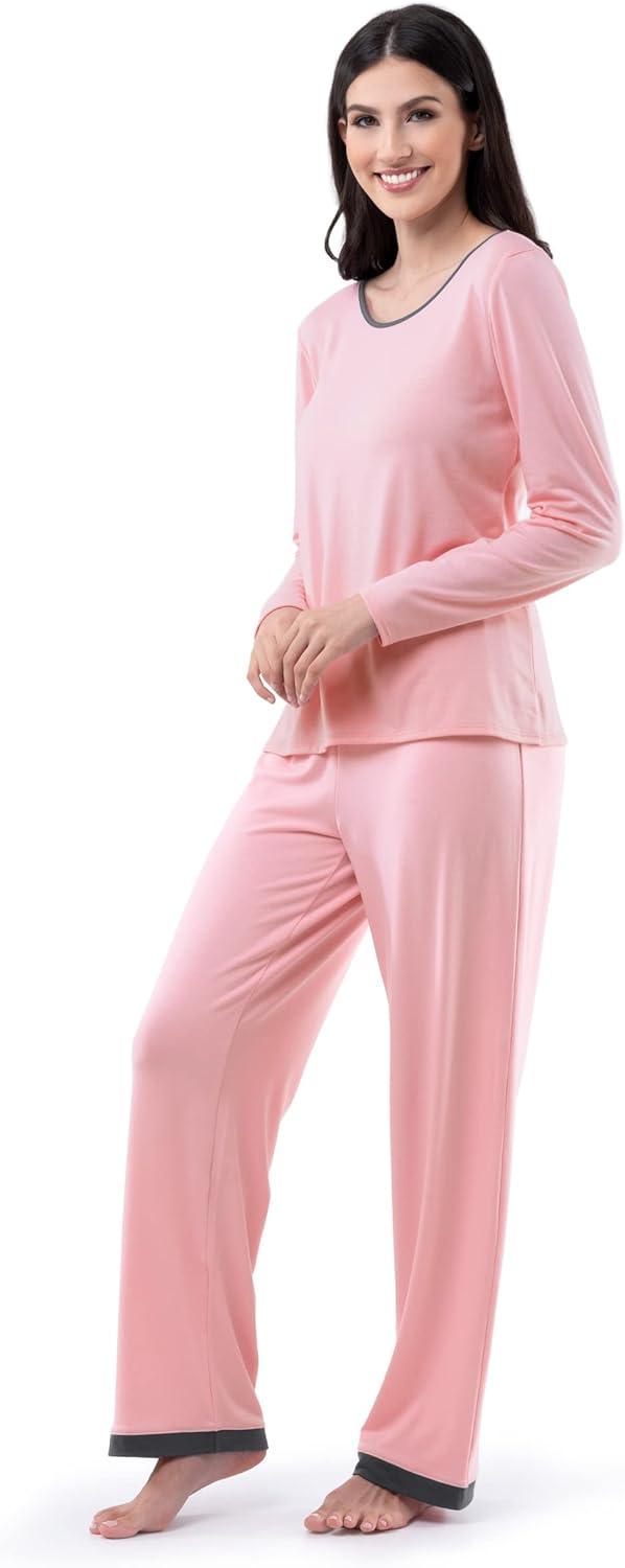 imageFruit of the Loom womens Long Sleeve Tee and Pant 2 Piece Sleep SetSoft Pink