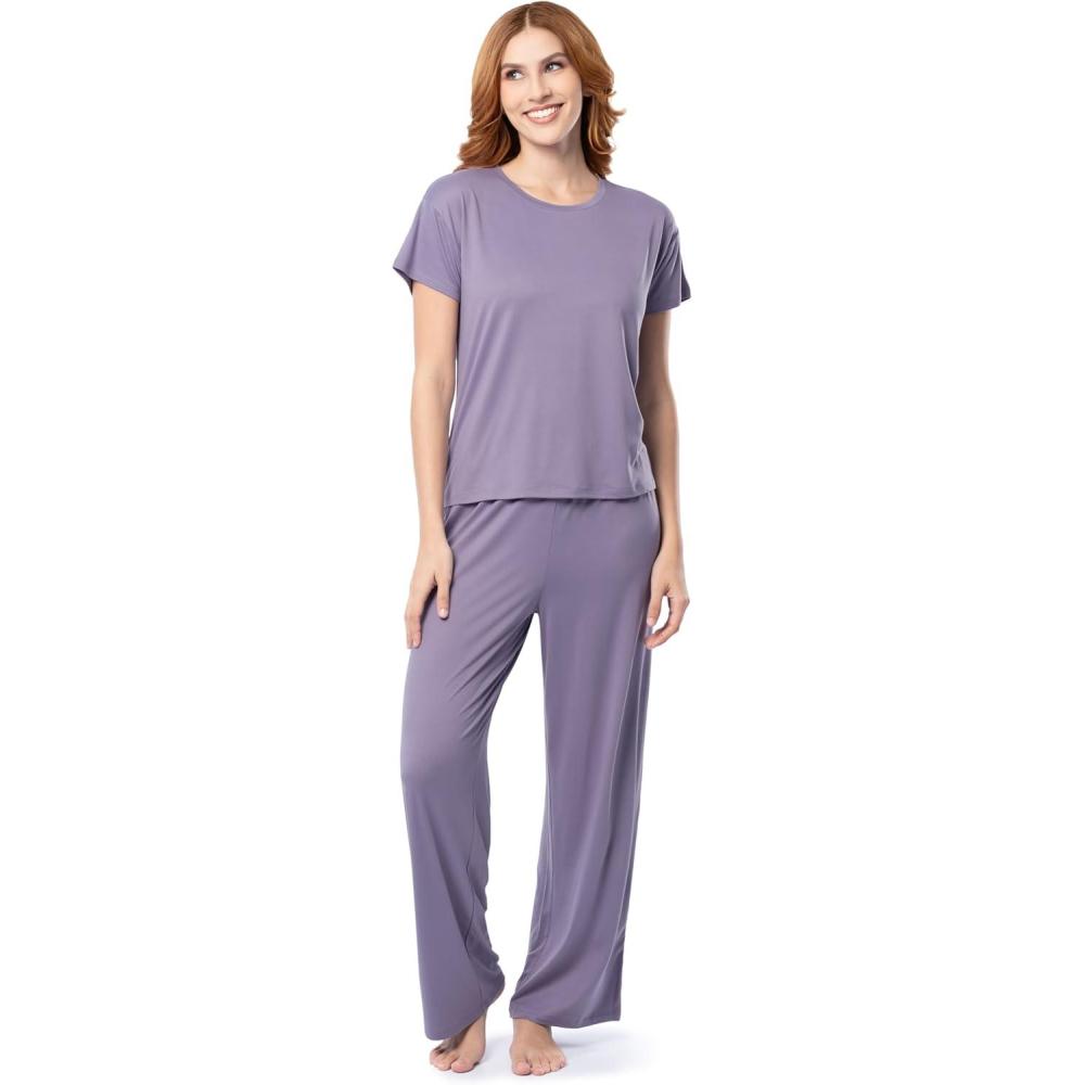 imageFruit of the Loom Womens Drop Shoulder Tee and Convertible Waist Sleep SetDusk