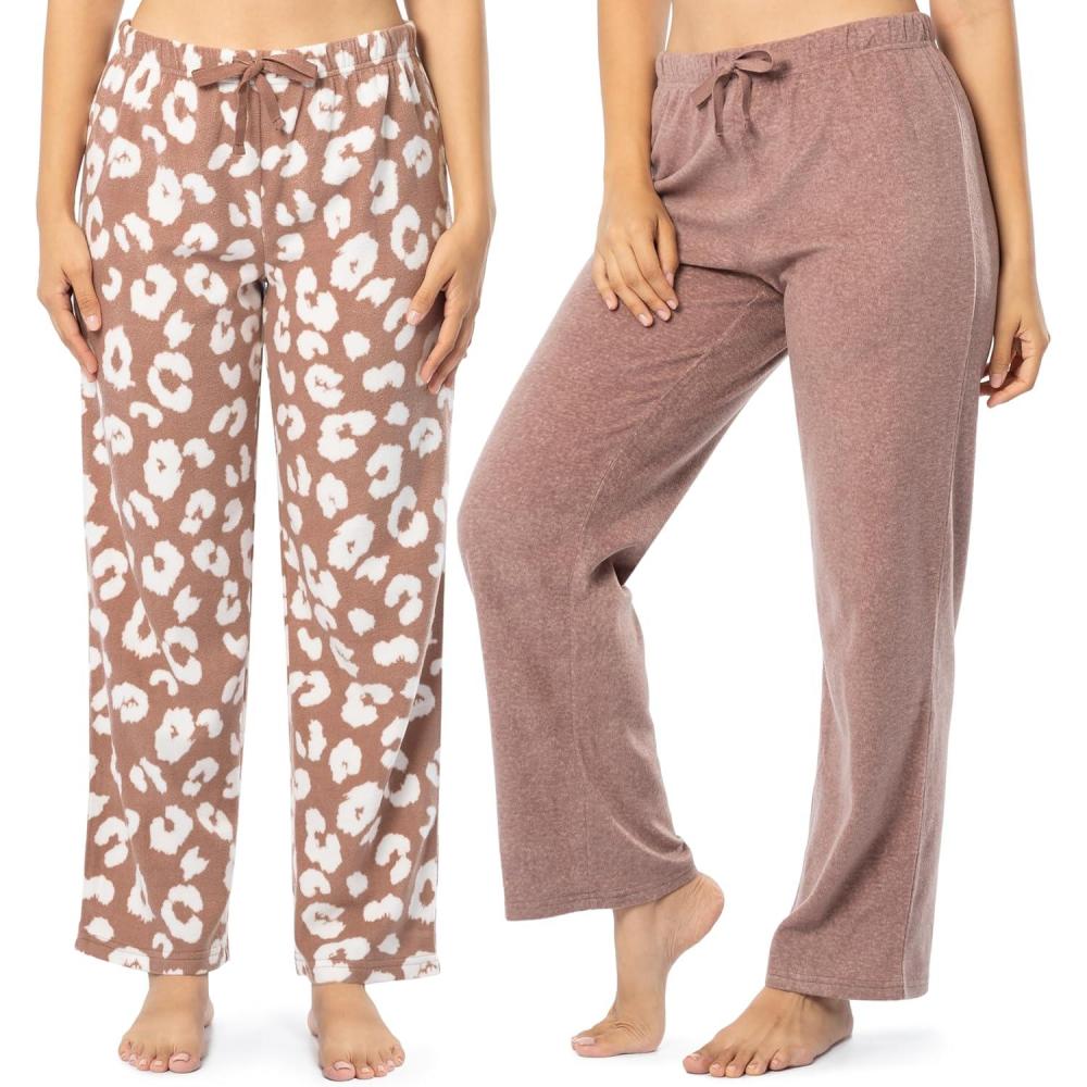 imageFruit of the Loom Womens Fleece Sleep Pajama Pant 2 PackHeather BurlwoodAnimal Print