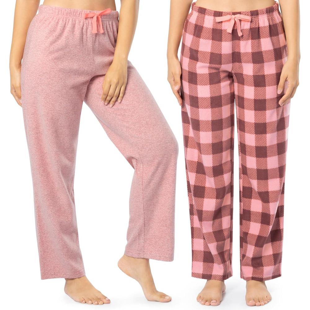 imageFruit of the Loom Womens Fleece Sleep Pajama Pant 2 PackHeather PinkBuffalo Check