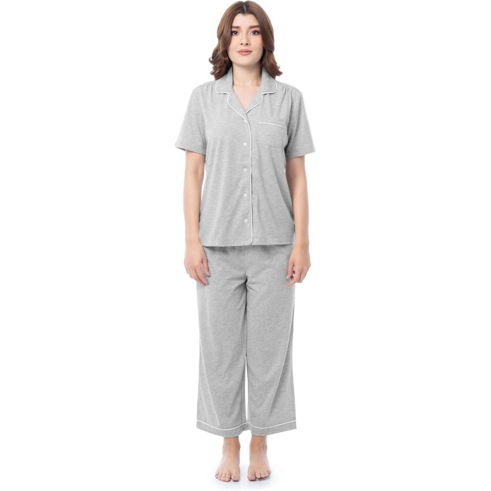 imageFruit of the Loom Womens Pipped Button Down Sleep SetLight Grey Heather