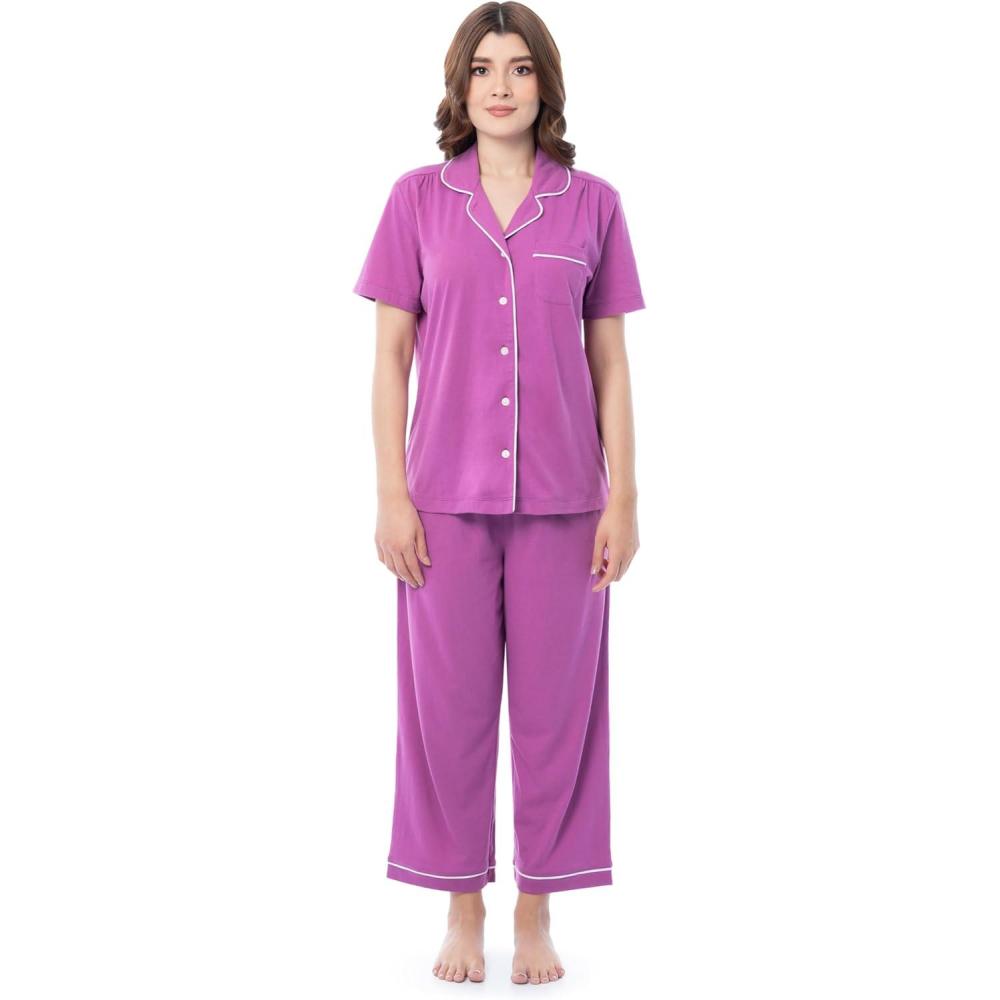 imageFruit of the Loom Womens Pipped Button Down Sleep SetRadiant Orchid