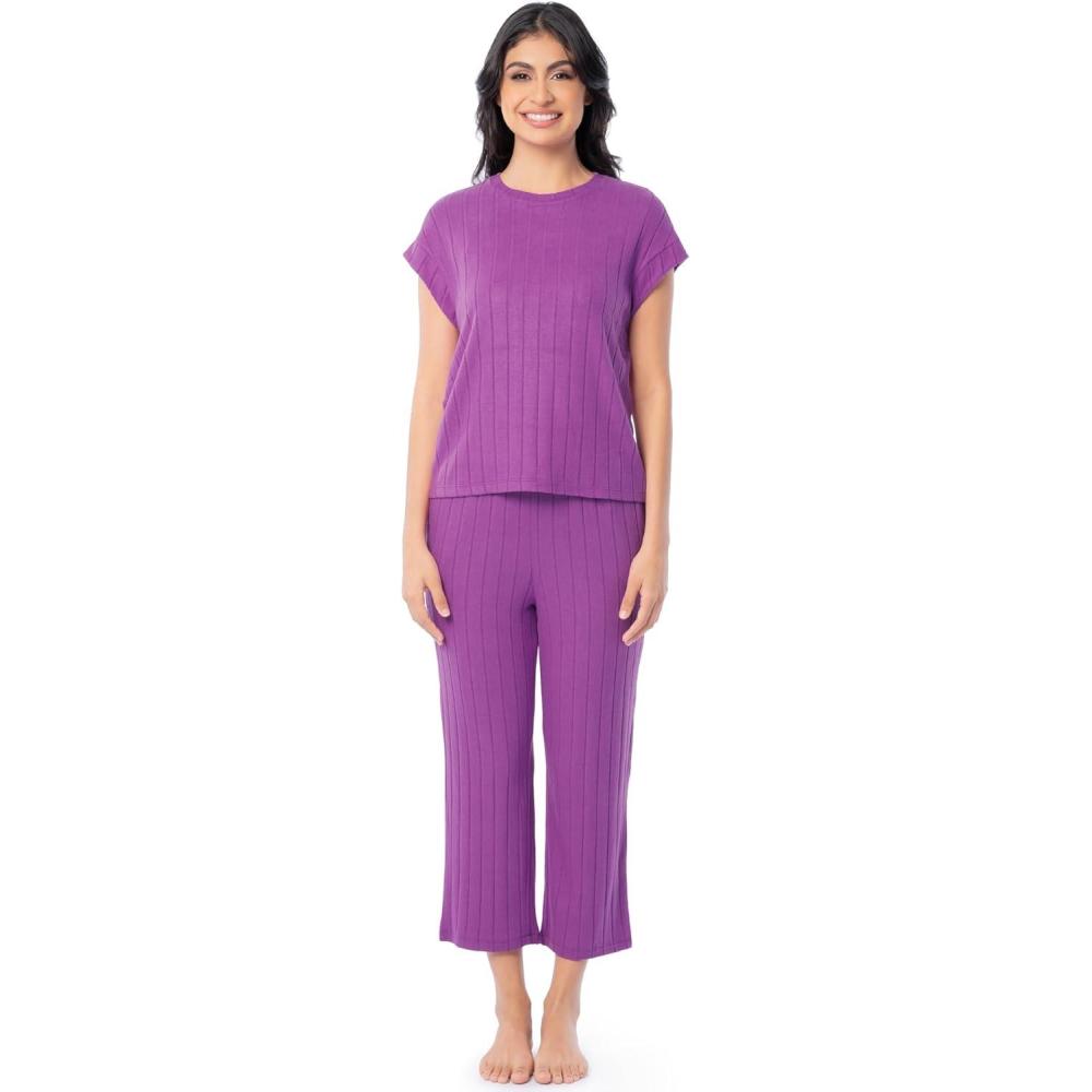 imageFruit of the Loom womens Dolman Sleeve and Cropped Pant Sleep SetFuchsia