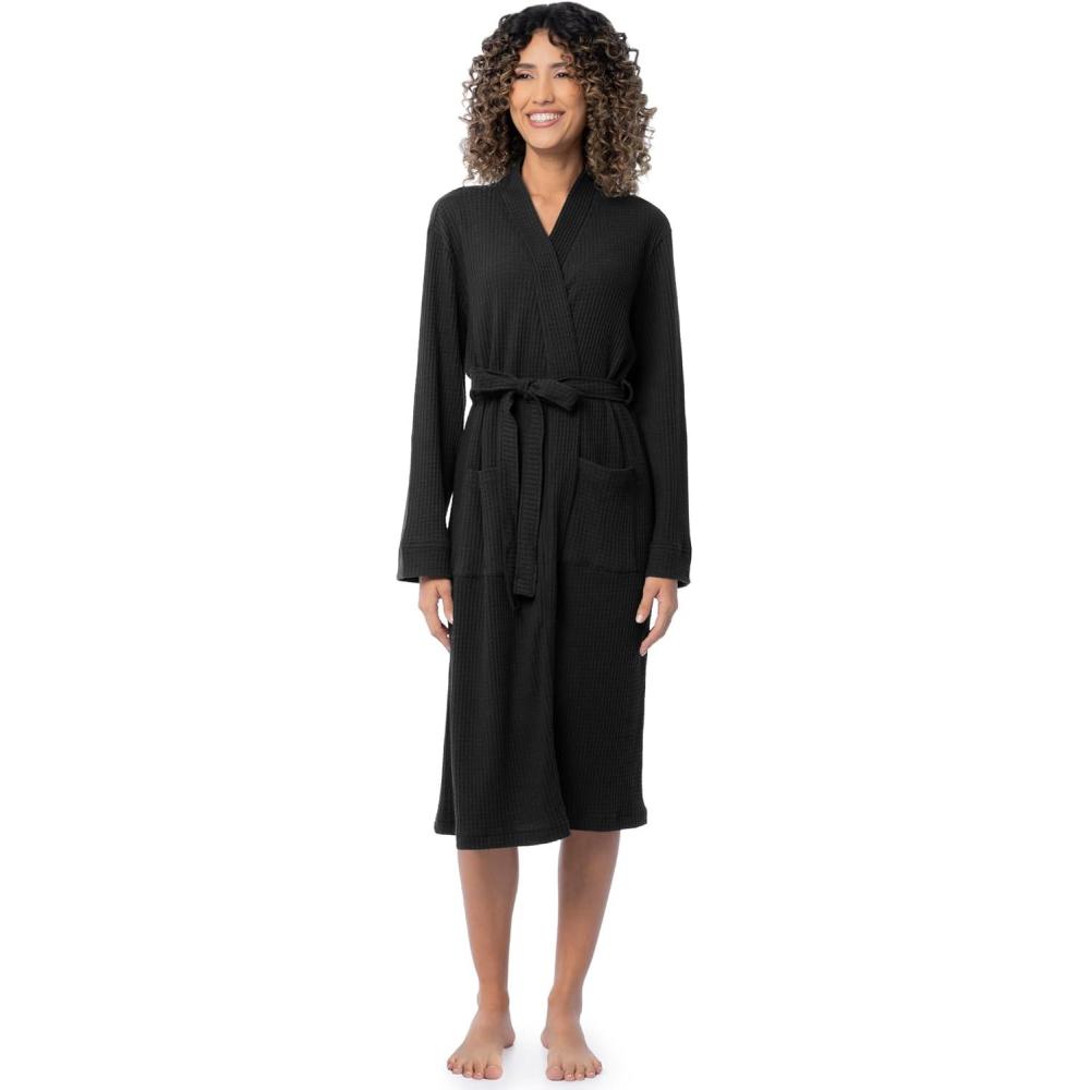 imageFruit of the Loom womens Lightweight Waffle Knit Kimono RobeBlack