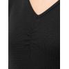 Fruit of the Loom Women’s Waffle V-Neck Top(Black/Berry Plaid)