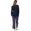 Fruit of the Loom Women’s Waffle V-Neck Top(Navy/Holiday Plaid)