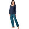 Fruit of the Loom Women’s Waffle V-Neck Top(Navy/Starry Snowflakes)