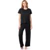 Fruit of the Loom Women’s Drop Shoulder Tee and Convertible Waist Sleep Set(Black)