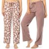 Fruit of the Loom Womens Fleece Sleep Pajama Pant, 2 Pack(Heather Burlwood/Animal Print)