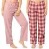 Fruit of the Loom Womens Fleece Sleep Pajama Pant, 2 Pack(Heather Pink/Buffalo Check)