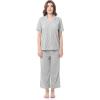 Fruit of the Loom Women’s Pipped Button Down Sleep Set(Light Grey Heather)