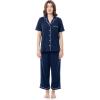 Fruit of the Loom Women’s Pipped Button Down Sleep Set(Navy)