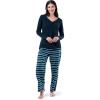Fruit of the Loom Women’s Waffle V-Neck Top(Midnight Blue/Blue Sea Stripe)
