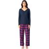 Fruit of the Loom Women’s Waffle V-Neck Top(Navy/Pink Plaid)
