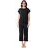 Fruit of the Loom womens Dolman Sleeve and Cropped Pant Sleep Set(Black)