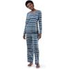 Fruit of the Loom womens Long Sleeve Tee and Pant 2 Piece Sleep Set(Blue Stripe)