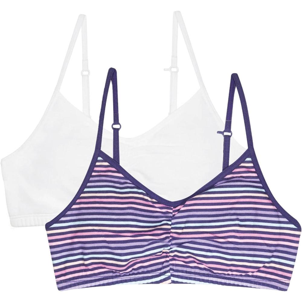 imageFruit of The Loom Girls Bra with Removable Cookies 2PackHappy StripeWhite