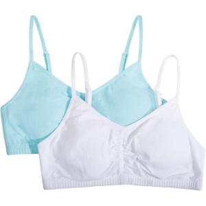 Fruit of The Loom Girls Bra with Removable Cookies, 2-Pack(White/Soft Blue)