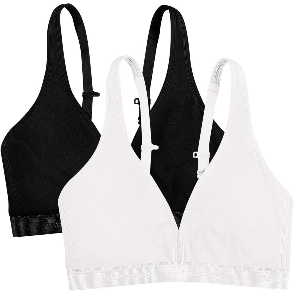 image:imageFruit of the Loom womens Wirefree Cotton BraletteBlackWhite