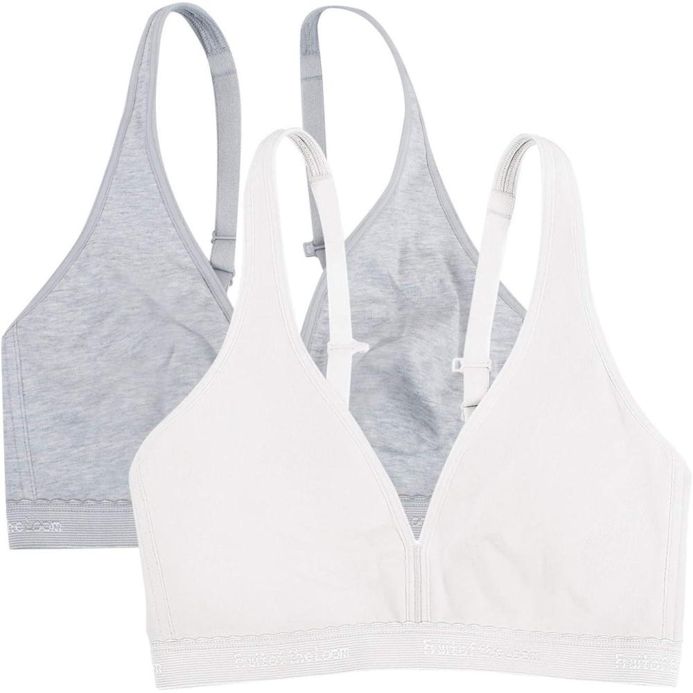 image:imageFruit of the Loom womens Wirefree Cotton BraletteHeather GreyWhite
