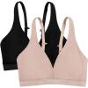 Fruit of the Loom womens Wirefree Cotton Bralette(Black Hue/Sand)