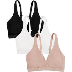 Fruit of the Loom womens Wirefree Cotton Bralette(Black Hue/White/Sand)