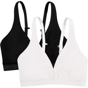 Fruit of the Loom womens Wirefree Cotton Bralette(Black/White)