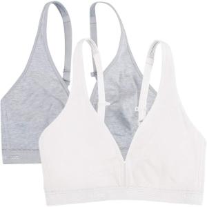 Fruit of the Loom womens Wirefree Cotton Bralette(Heather Grey/White)