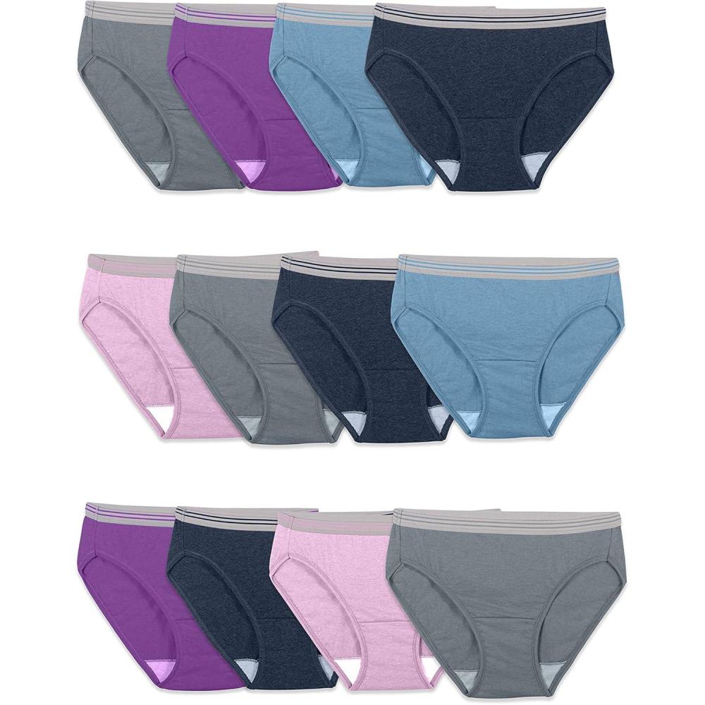 image:imageFruit of the Loom womens Eversoft Cotton Underwear Multipacks Tag Free amp Breathable Available in Plus SizeBikini GreyBluePurple