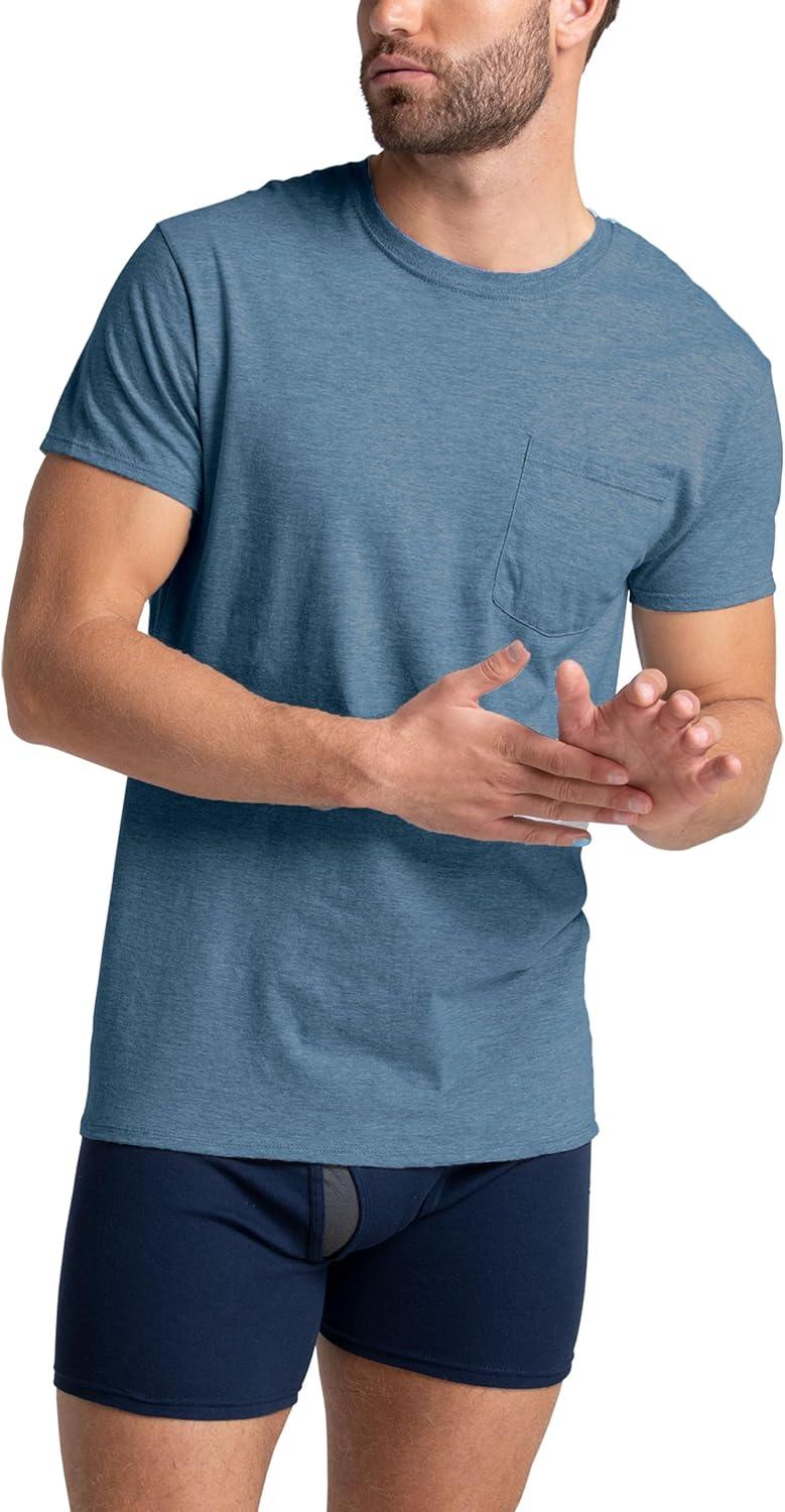 image:imageFruit of The Loom Mens Pocket Tee Undershirts Moisture Wicking amp Tag Free Short Sleeve Pocket TShirtsAssorted Earth Tones  3 Pack  Pocket