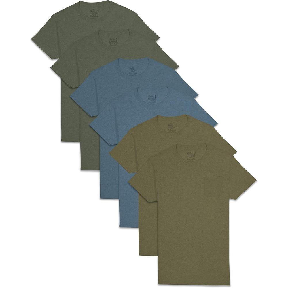 image:imageFruit of The Loom Mens Pocket Tee Undershirts Moisture Wicking amp Tag Free Short Sleeve Pocket TShirtsAssorted Earth Tones 6 Pack Pocket