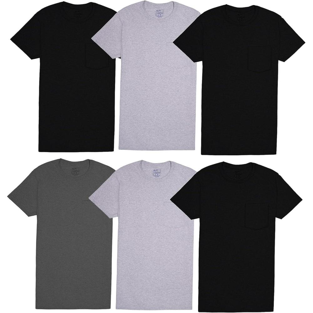 image:imageFruit of The Loom Mens Pocket Tee Undershirts Moisture Wicking amp Tag Free Short Sleeve Pocket TShirtsColors May Vary  6 Pack  Pocket
