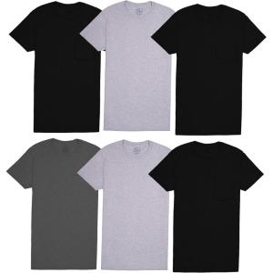 Fruit of The Loom Mens Pocket Tee Undershirts, Moisture Wicking & Tag Free, Short Sleeve Pocket T-Shirts(Colors May Vary – 6 Pack – Pocket)