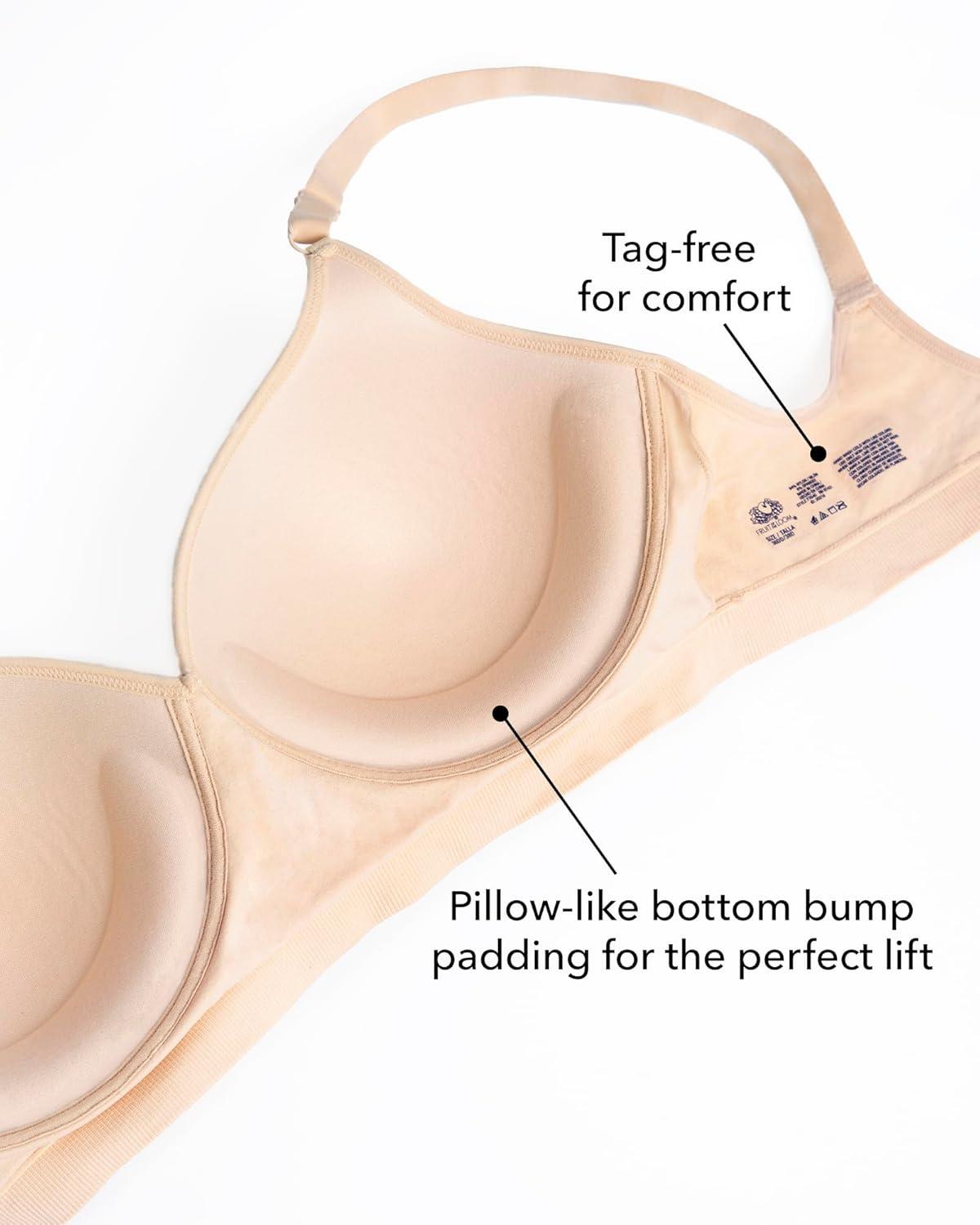 image:imageFruit of The Loom Womens 2Pack Seamless WireFree PushUp Bra Soft Comfortable amp SupportiveBlack HueWhite 2pack