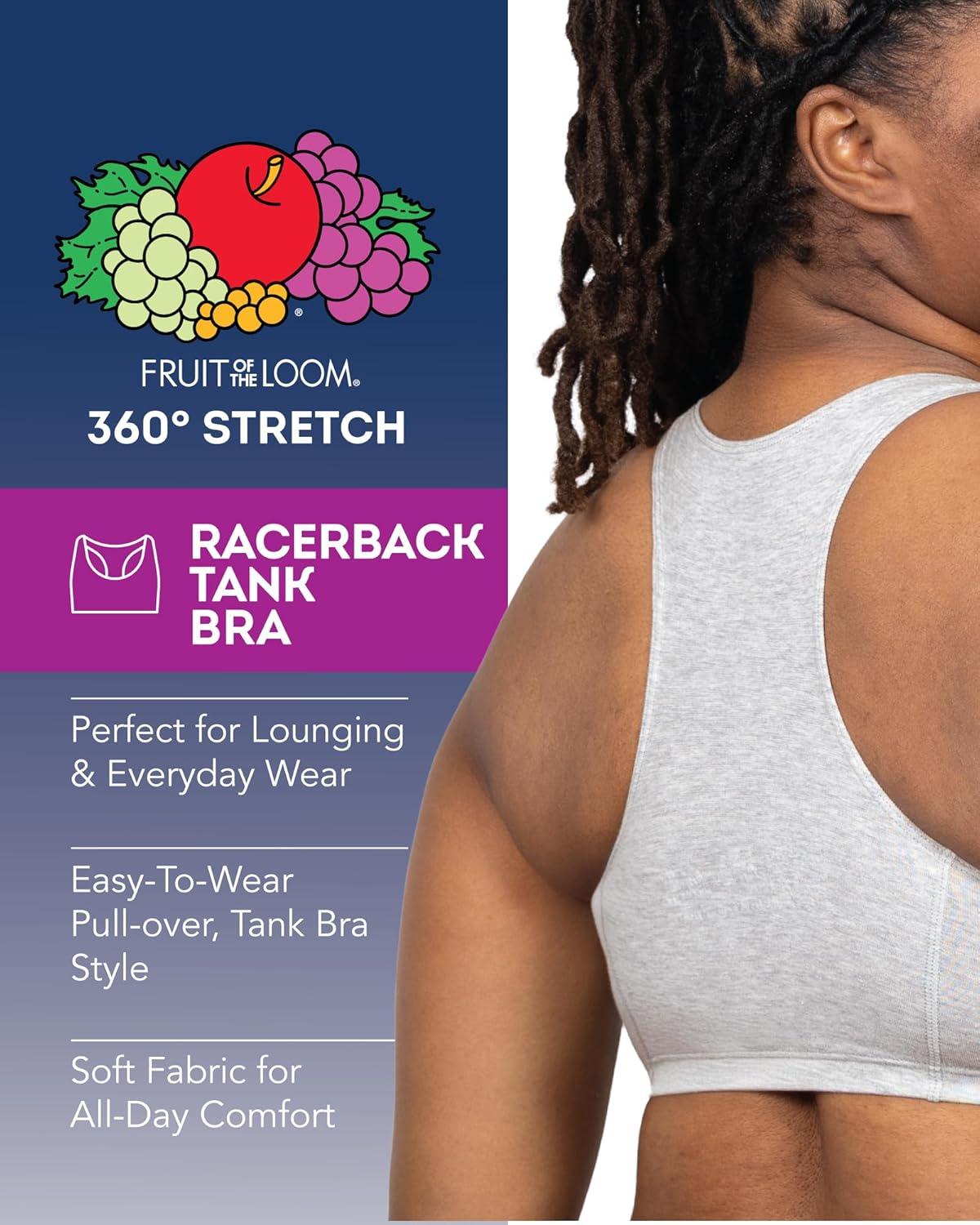 image:imageFruit of The Loom Womens MultiPack Tank Top Style Sports BraSkinny StripWhiteGrey Heather