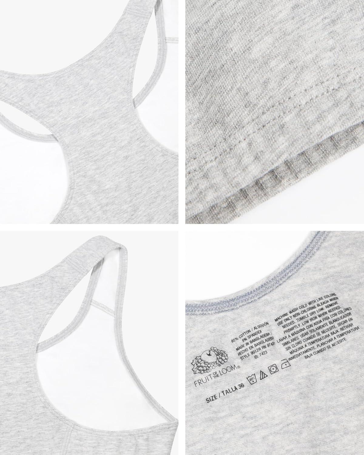 image:imageFruit of The Loom Womens MultiPack Tank Top Style Sports BraSkinny StripWhiteGrey Heather