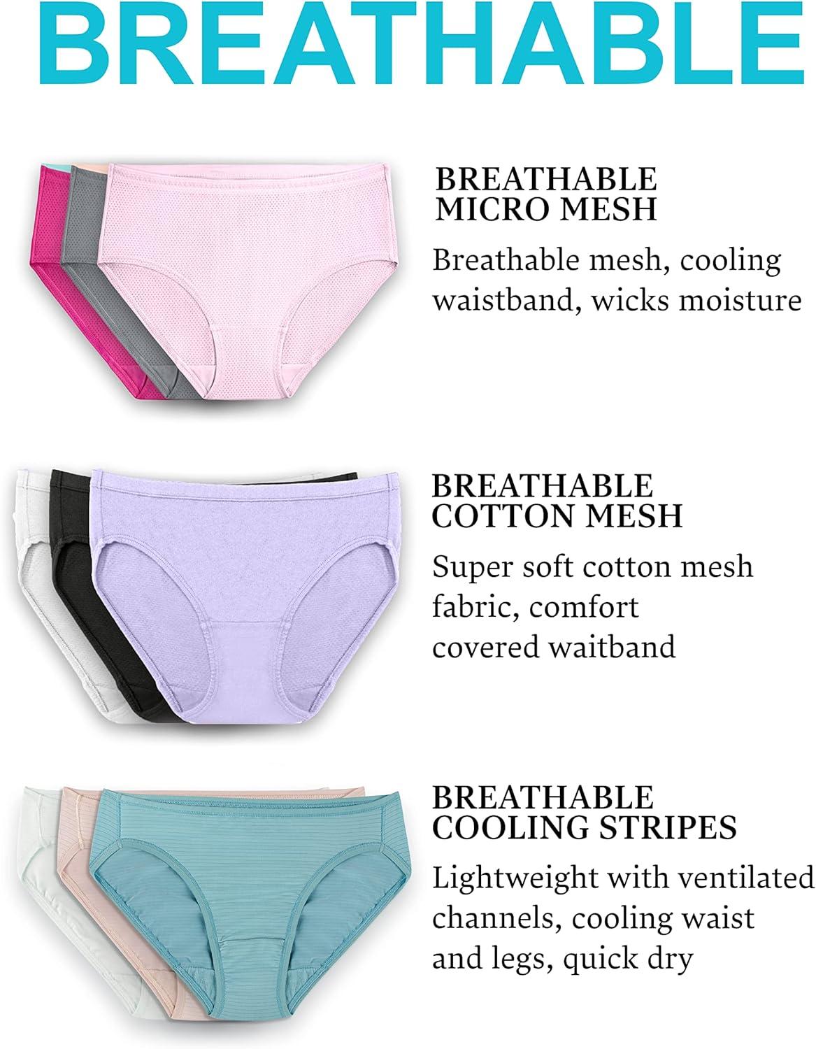 image:imageFruit of the Loom Womens Breathable Underwear Moisture Wicking Keeps You Cool amp Comfortable Available in Plus SizeMicro Mesh Hi Cut 6 Pack Colors May Vary