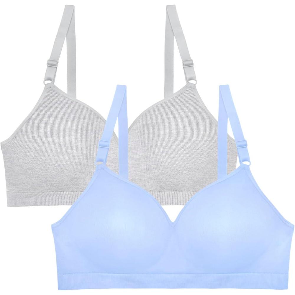 image:imageFruit of The Loom Womens 2Pack Seamless WireFree PushUp Bra Soft Comfortable amp SupportiveDeja BlueGrey Heather