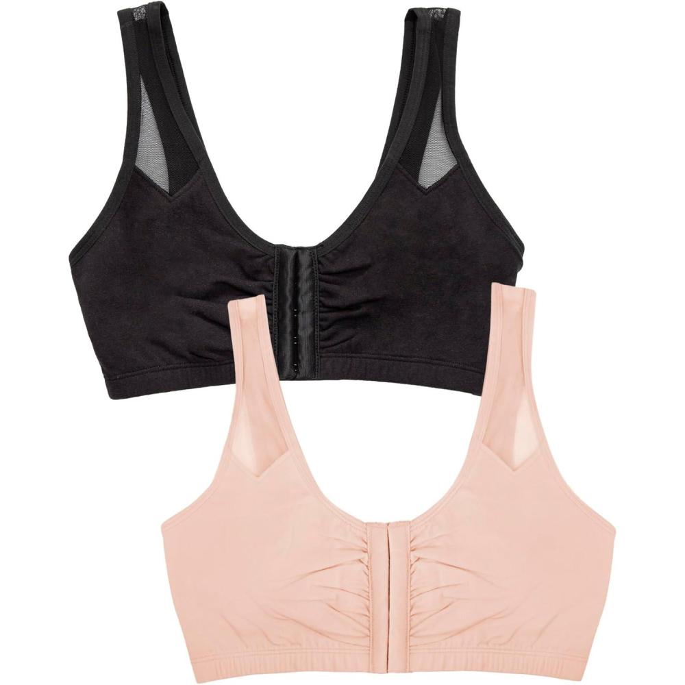 image:imageFruit of The Loom Womens Comfort Front Close Sport Bra with Mesh StrapsBlack HueSand